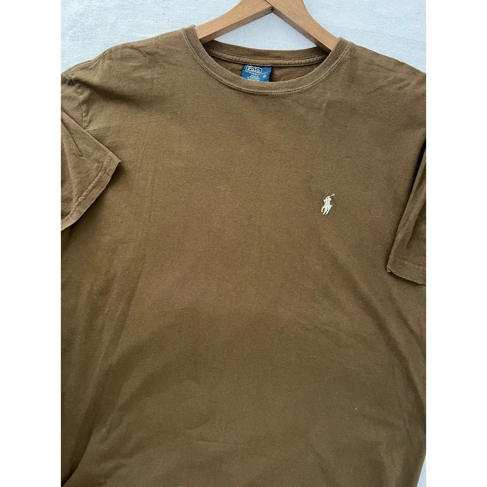 VTG Polo Ralph Lauren T-Shirt Army Green Brown Oversized Medium Cotton Pony